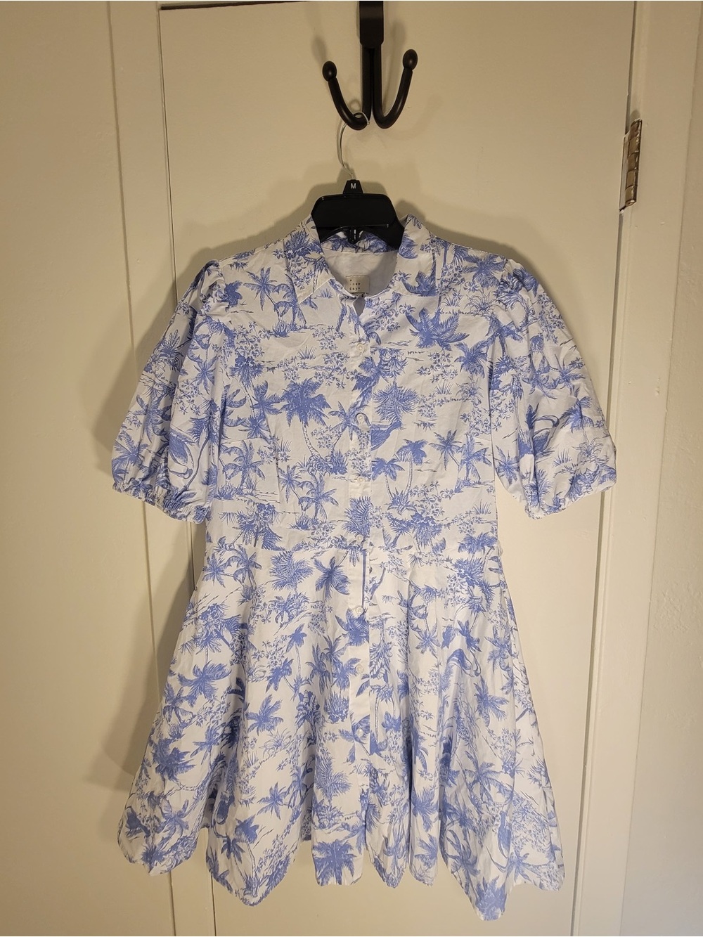 Babydoll Blue Floral Print Puff Sleeve Dress